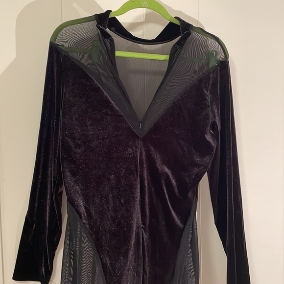 Vintage Velour Mesh One Piece Low Neckline Romper V Dip Front Back & Sides - Picture 5 of 9